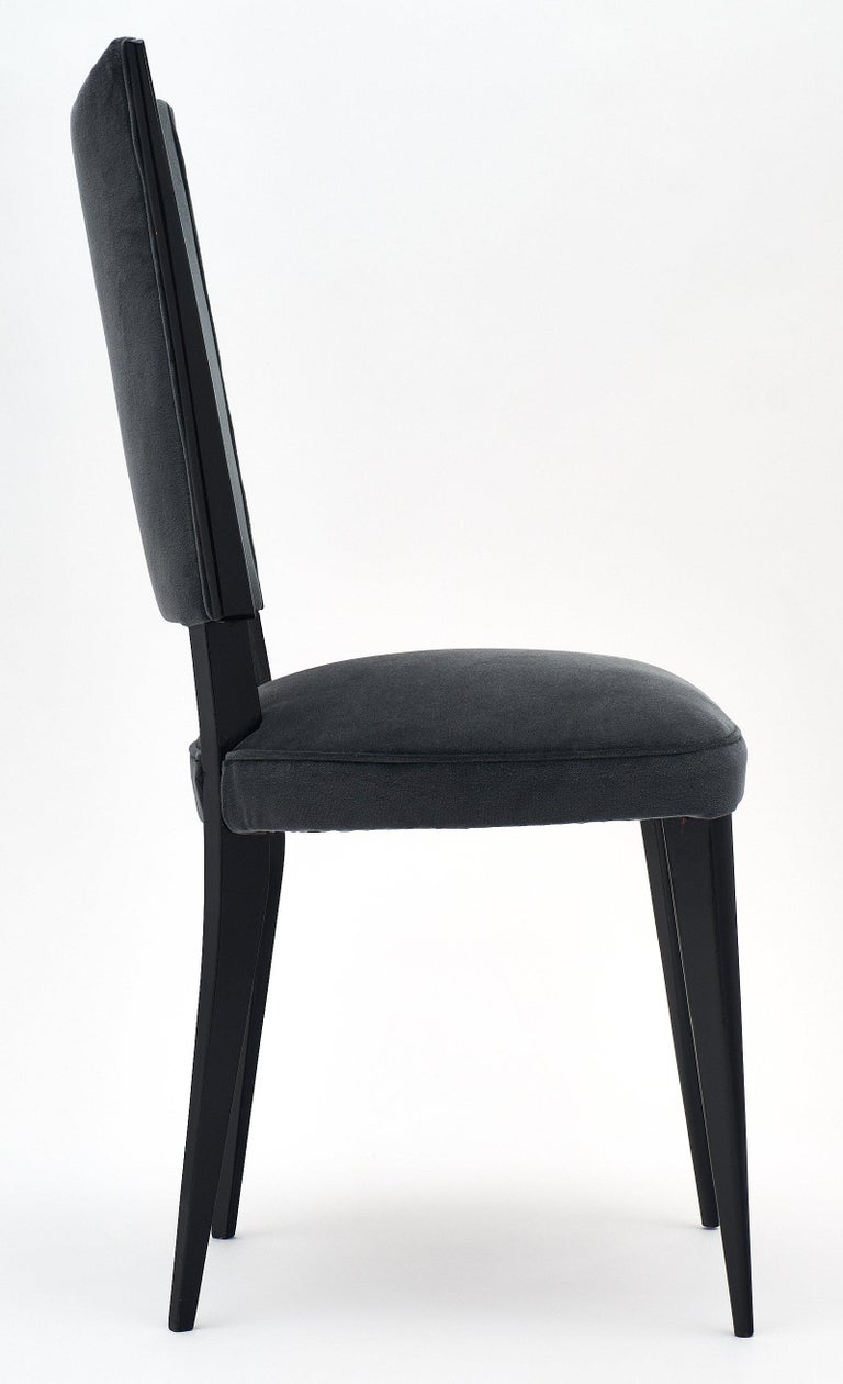 Dark Gray Velvet Midcentury Dining Chairs at 1stDibs