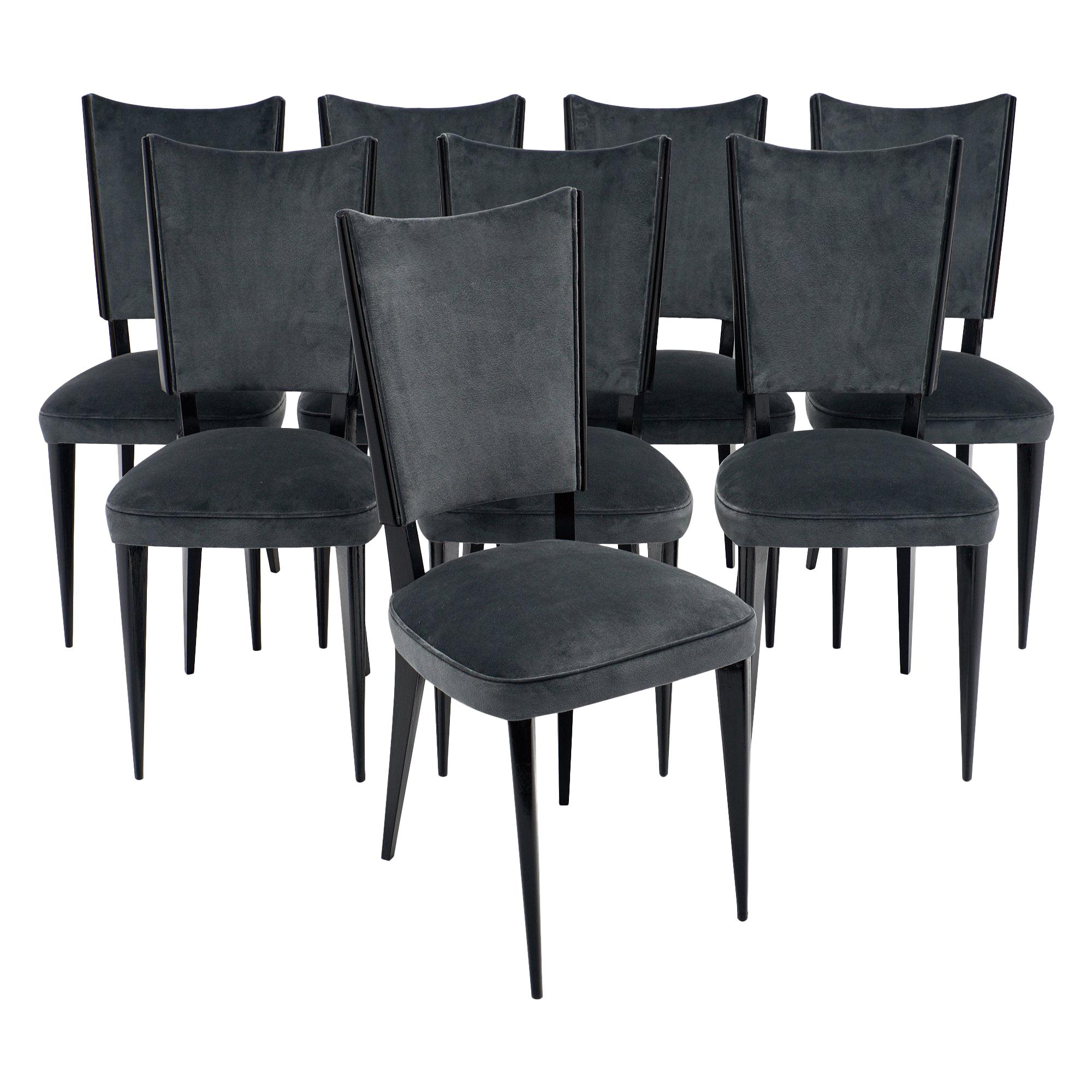 Dark Gray Velvet Midcentury Dining Chairs at 1stDibs