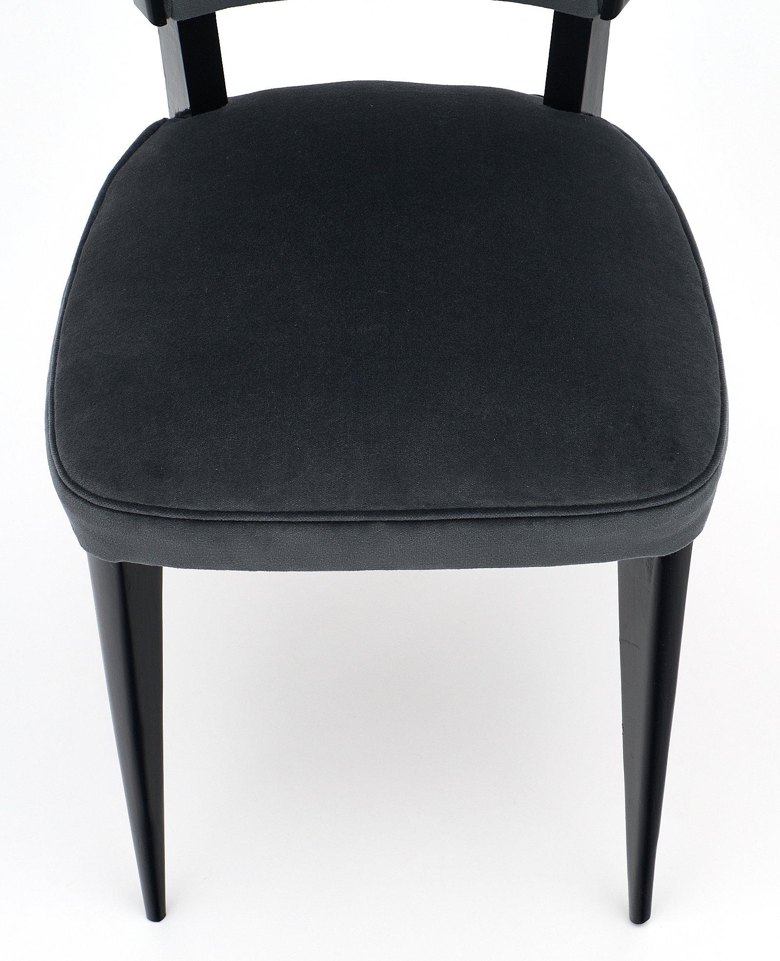 Ebonized Dark Gray Velvet Midcentury Dining Chairs