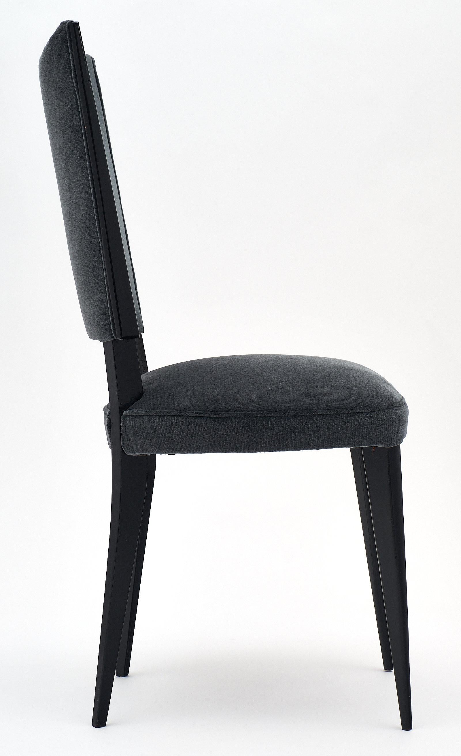 Mid-20th Century Dark Gray Velvet Midcentury Dining Chairs