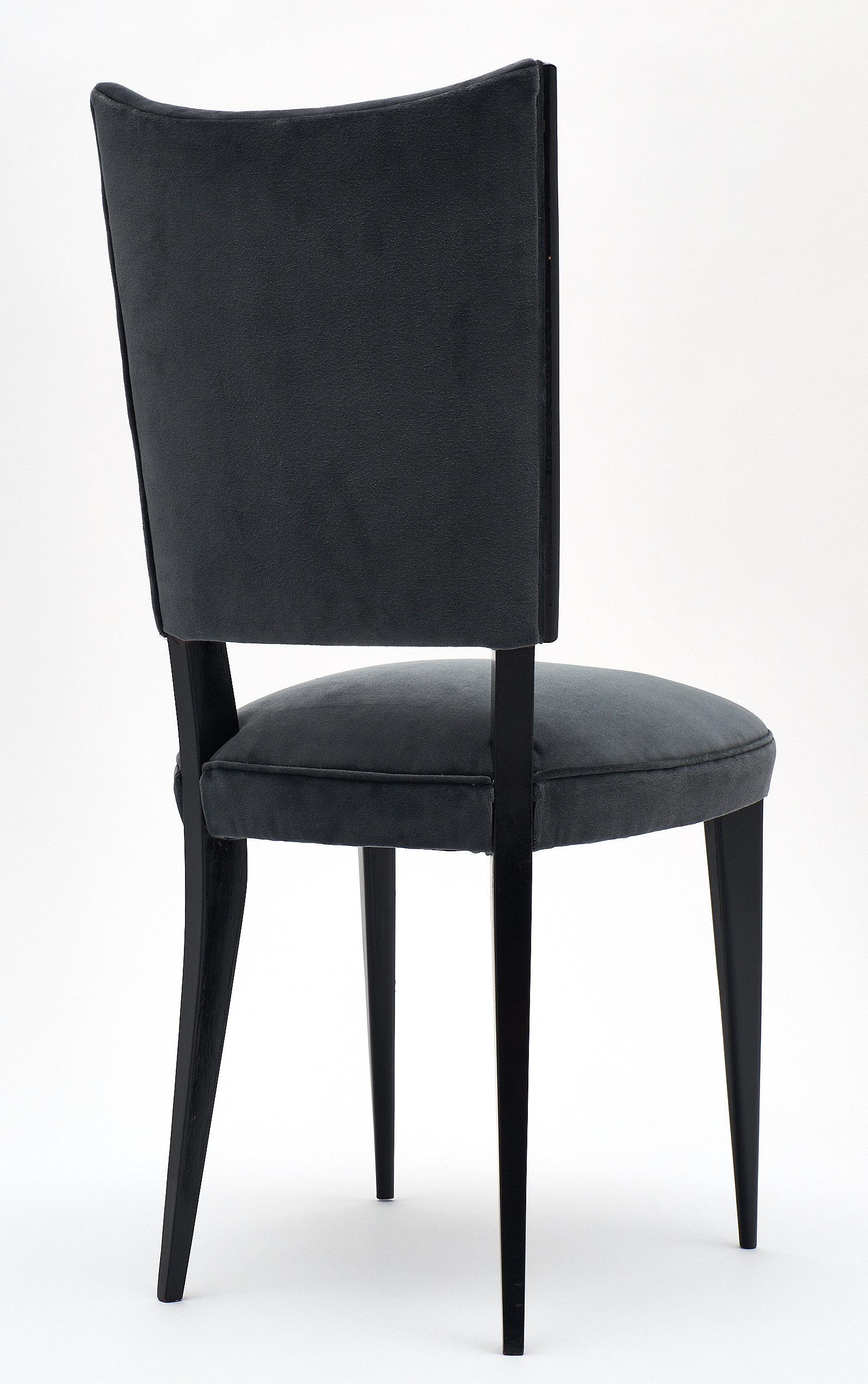 Dark Gray Velvet Midcentury Dining Chairs 1