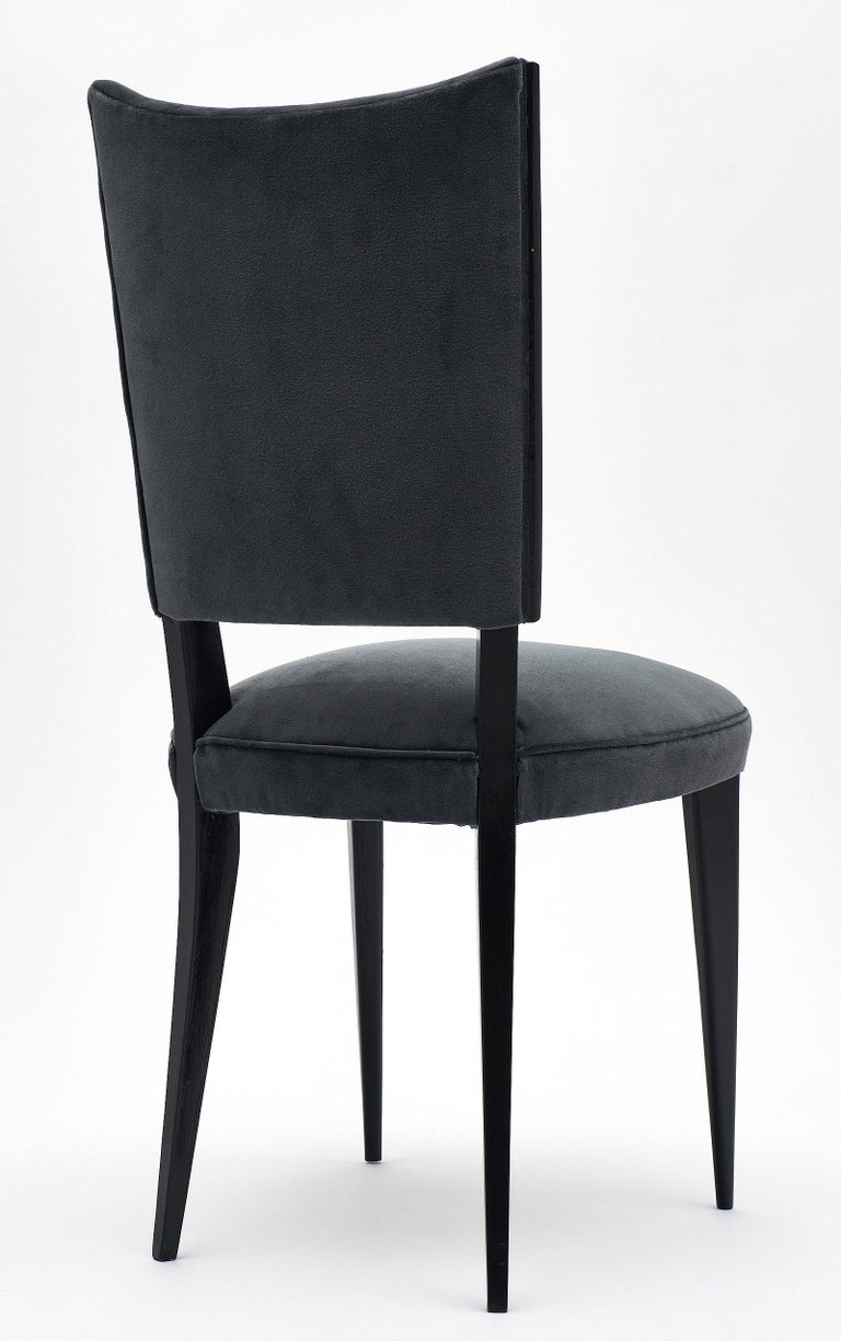 Dark Gray Velvet Midcentury Dining Chairs at 1stDibs