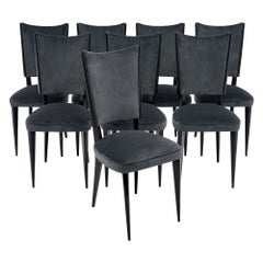 Dark Gray Velvet Midcentury Dining Chairs