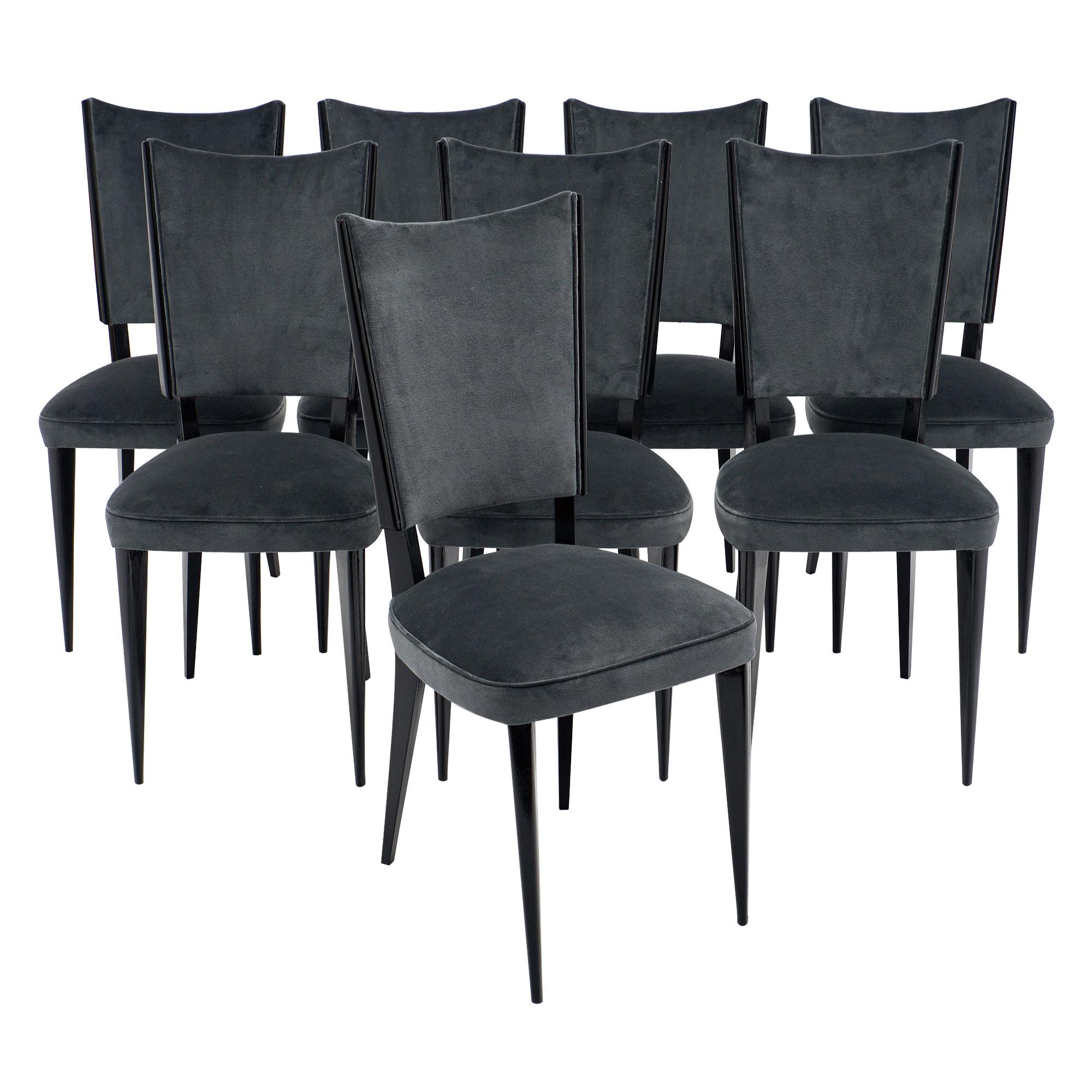 Dark Gray Velvet Midcentury Dining Chairs at 1stDibs