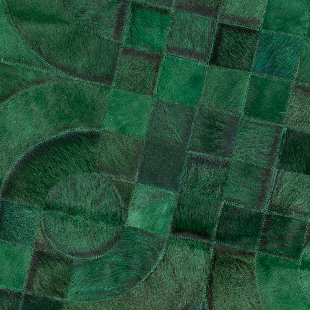 Fait à la machine Grand tapis de sol personnalisable Optico en cuir de vache vert foncé, inspiré des années 1970 en vente