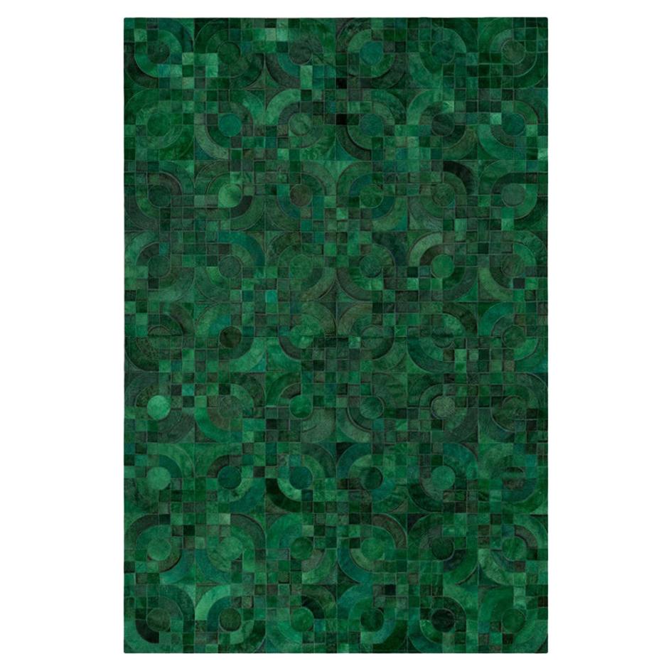 Dark Green, 1970s Inspired Customizable Optico Cowhide Area Floor Rug Large
