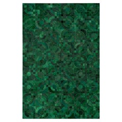 Grand tapis de sol personnalisable Optico en cuir de vache vert foncé, inspiré des années 1970