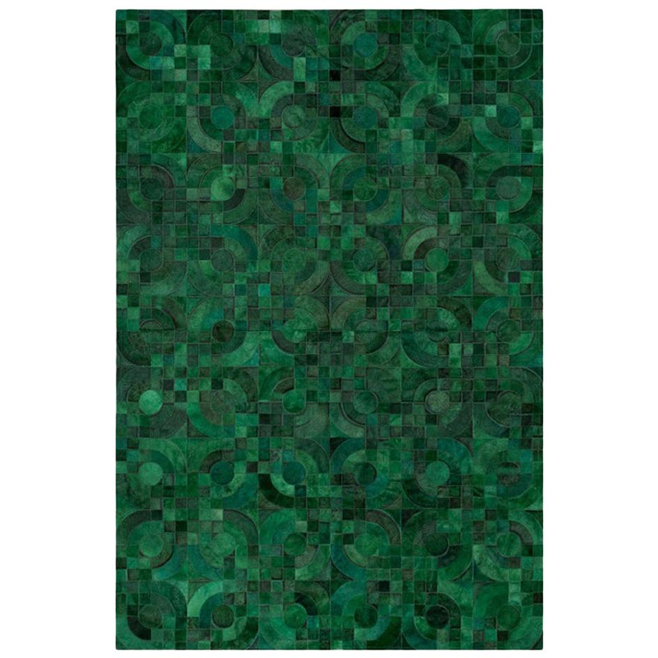 Dark Green, 1970s Inspired Customizable Optico Cowhide Area Floor Rug X-Large For Sale