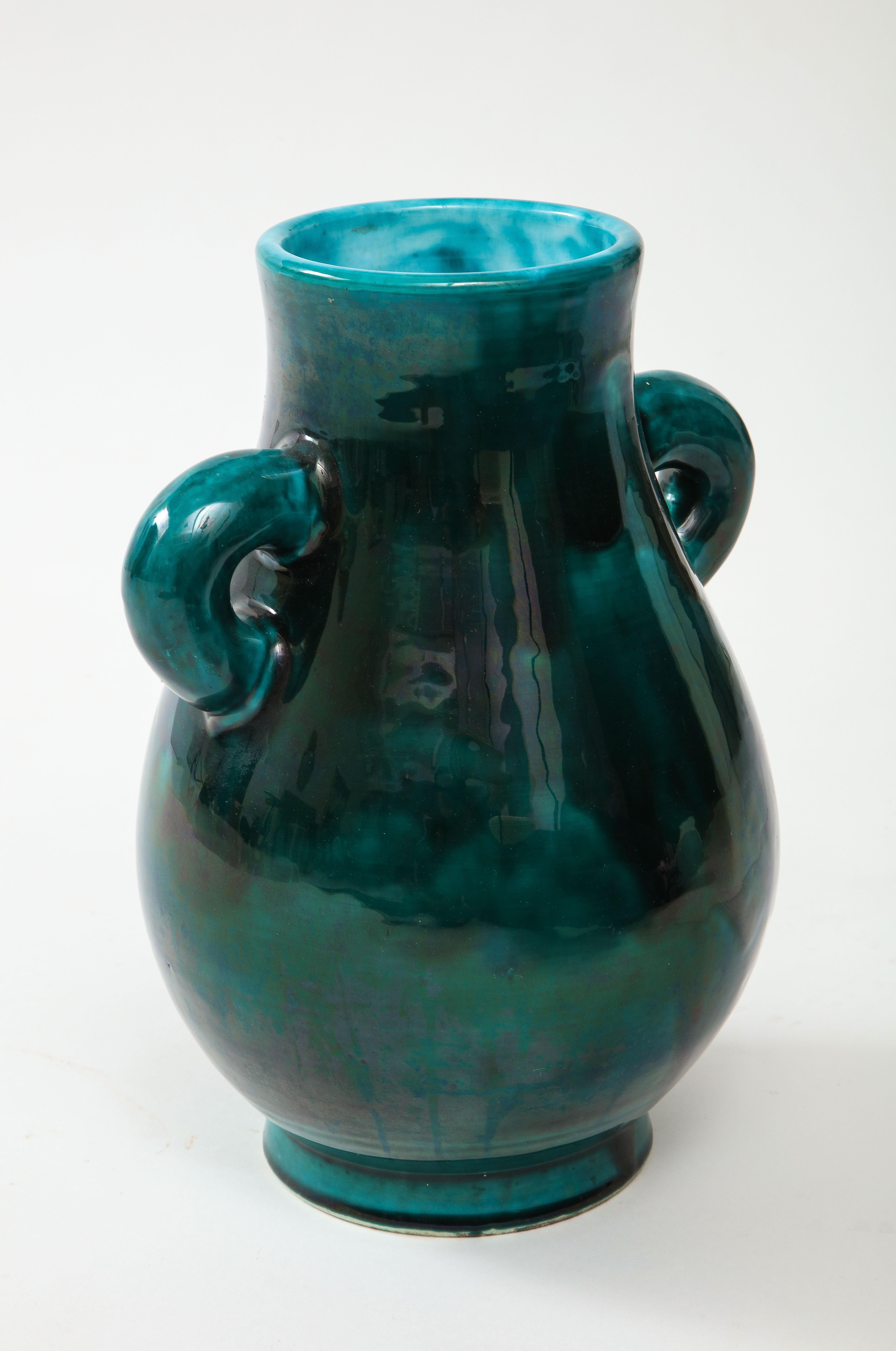 French Dark Green Accolay Vase For Sale