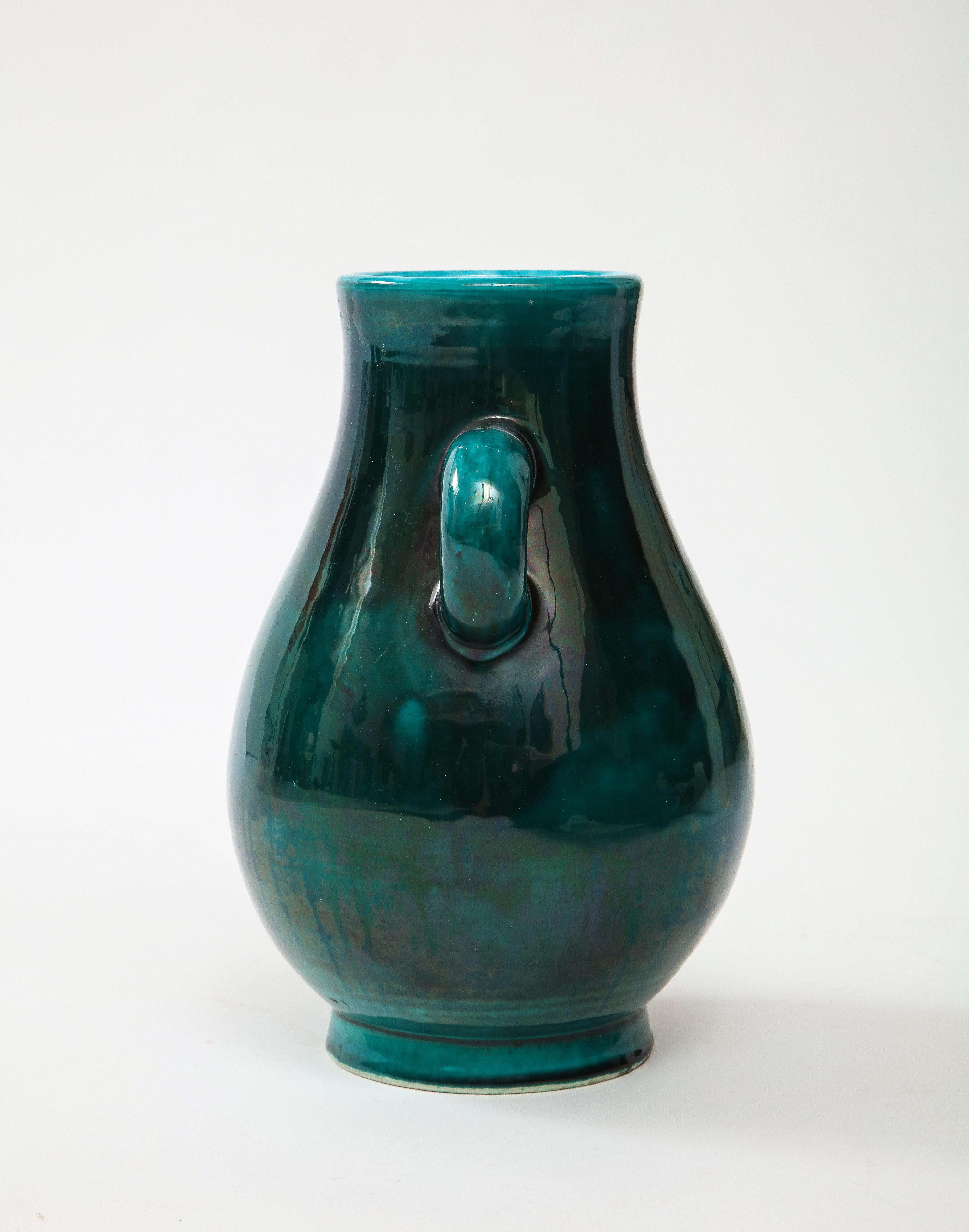 Glazed Dark Green Accolay Vase For Sale