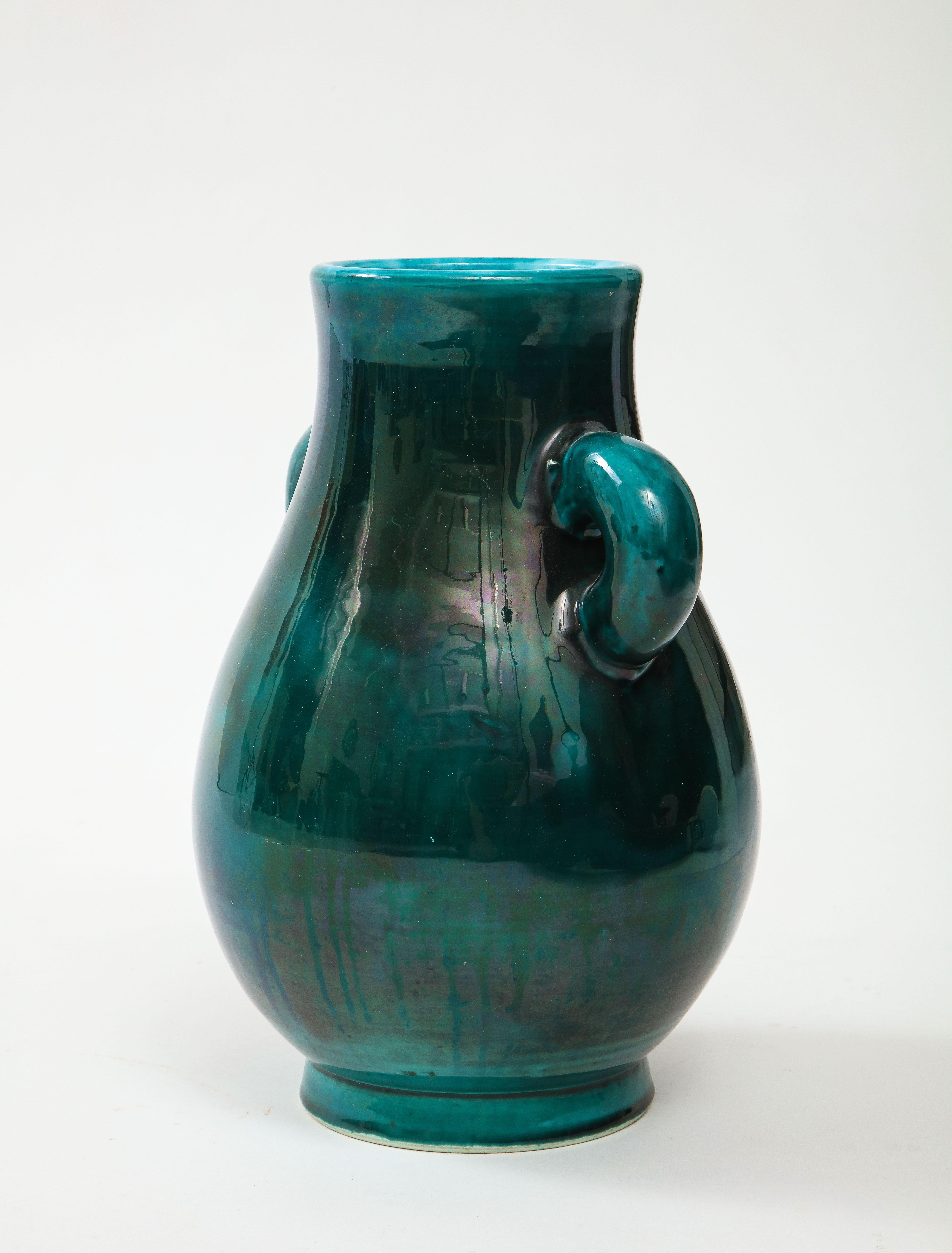 Dark Green Accolay Vase In Good Condition For Sale In New York, NY