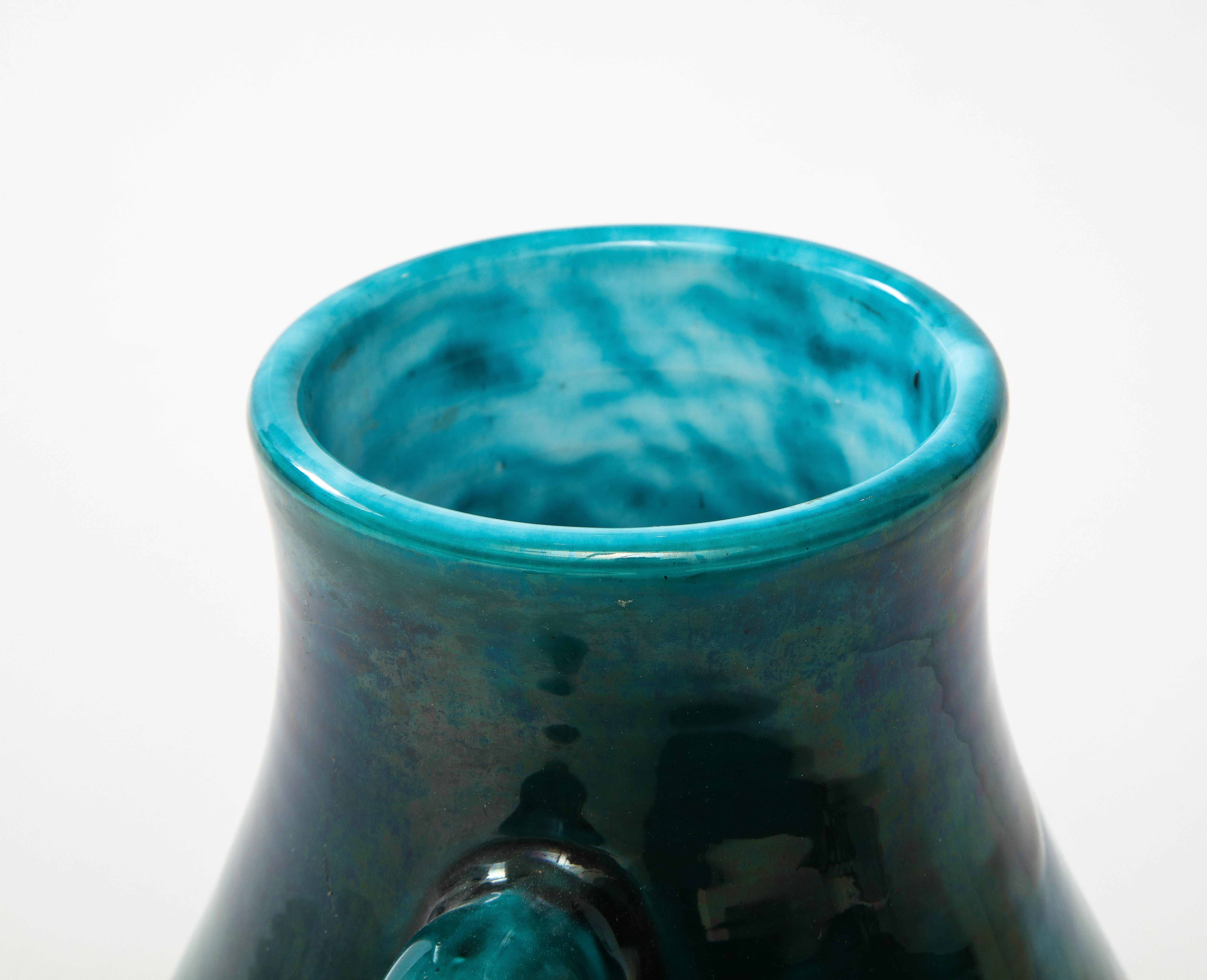 Pottery Dark Green Accolay Vase For Sale
