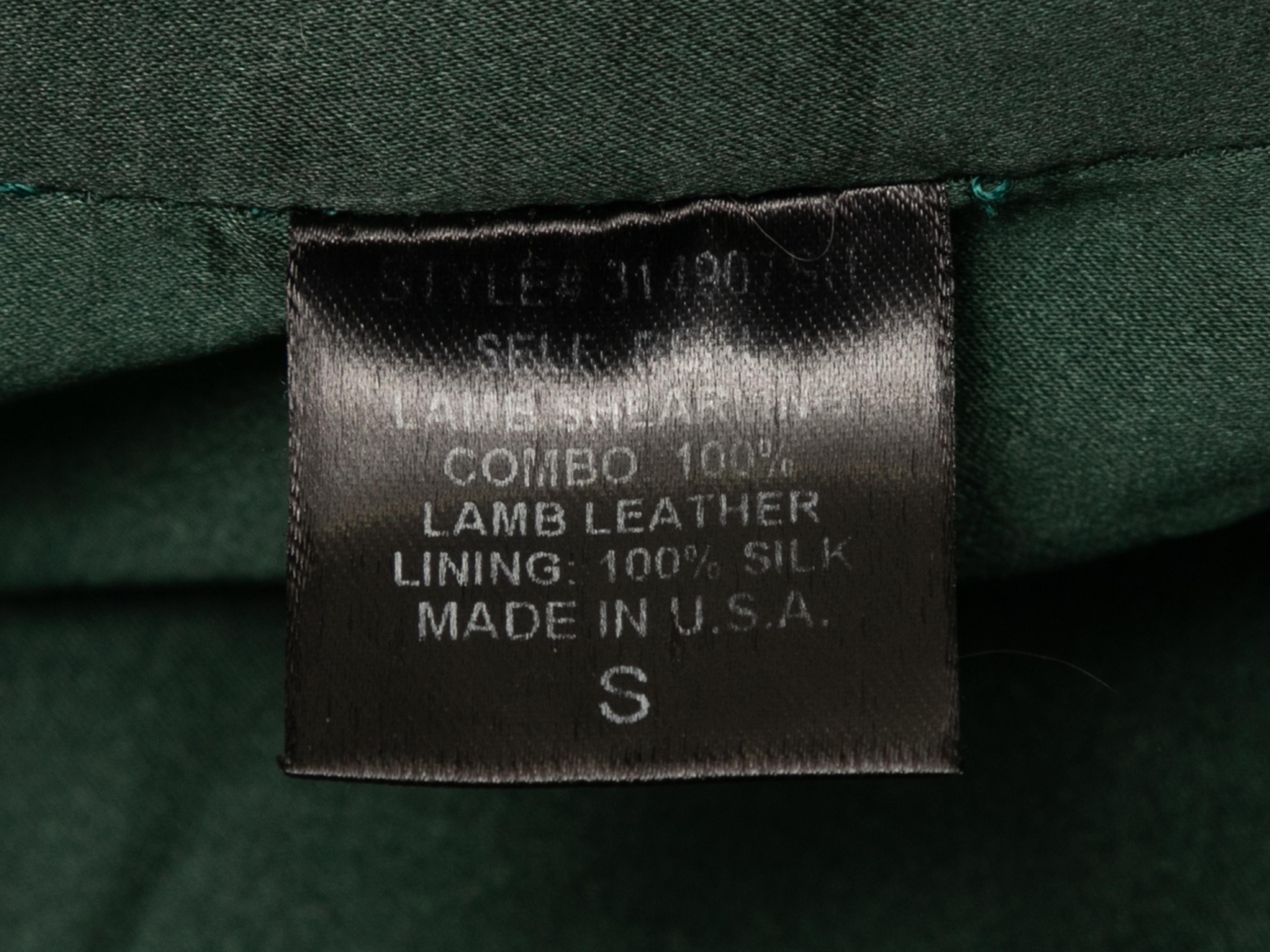 Dark Green Adam Lippes Shearling Moto Coat Size US S/M In Good Condition For Sale In New York, NY
