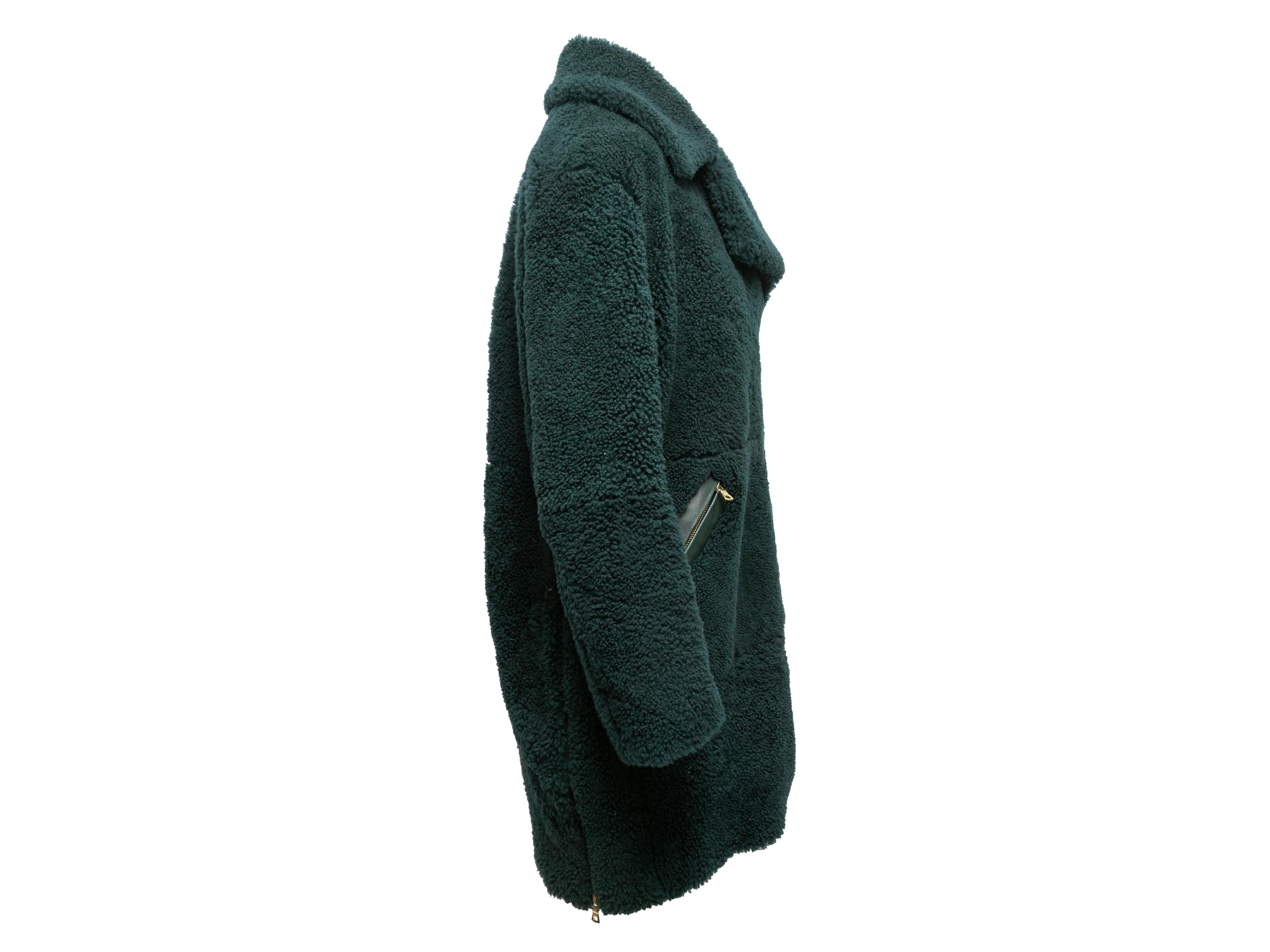 Dark Green Adam Lippes Shearling Moto Coat Size US S/M For Sale 1