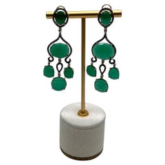 Pendientes Colgantes de Ágata Verde Oscura Marrón Champán Halo de Diamantes Oro de 14 K