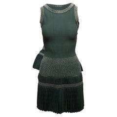 Dark Green Alaia Silk-Blend Bead-Embellished Sleeveless Dress Size IT 36