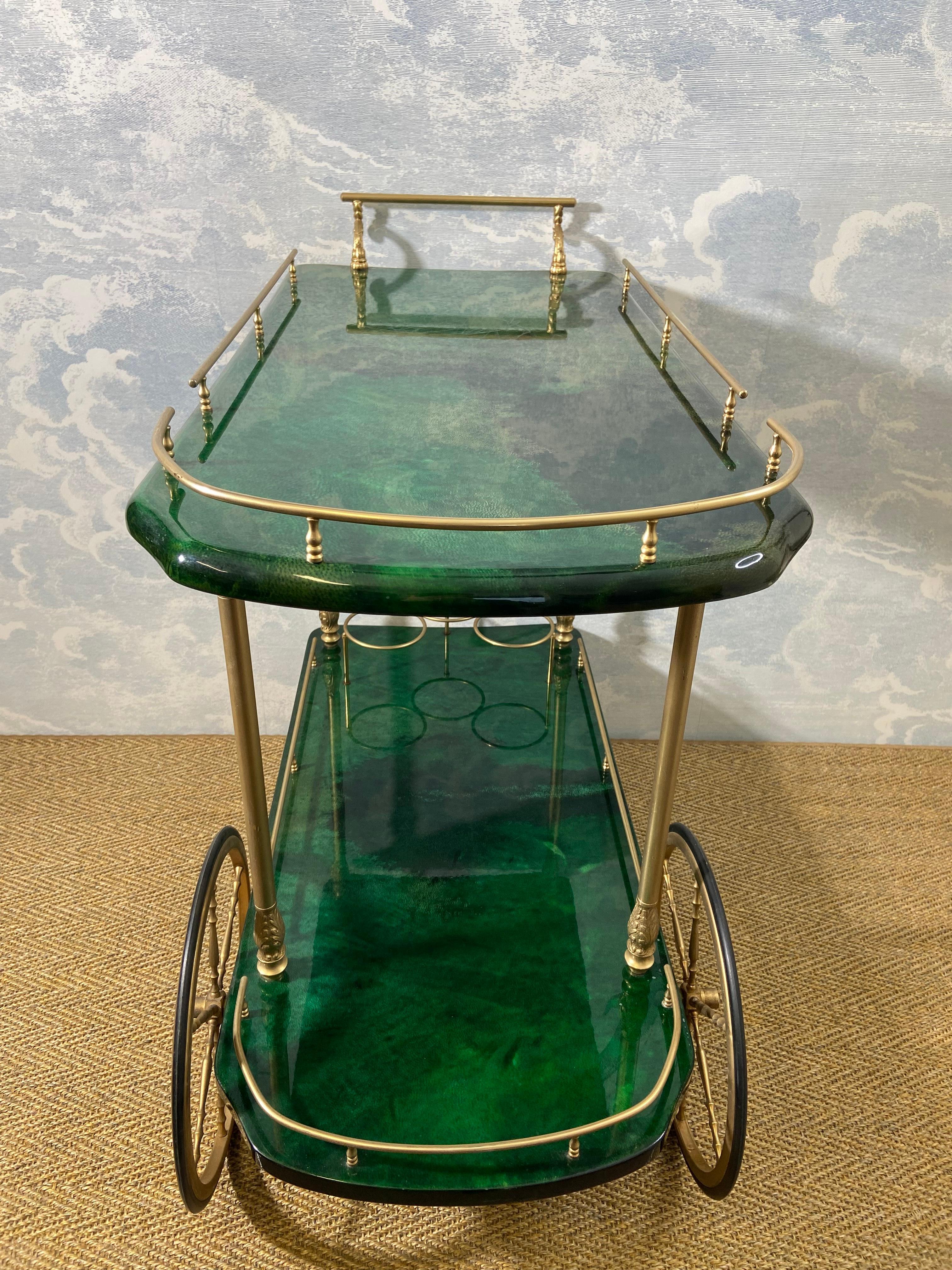Dark Green Aldo Tura Bar Cart / Serving Trolley, Italy, 1960's In Good Condition In Cork, IE