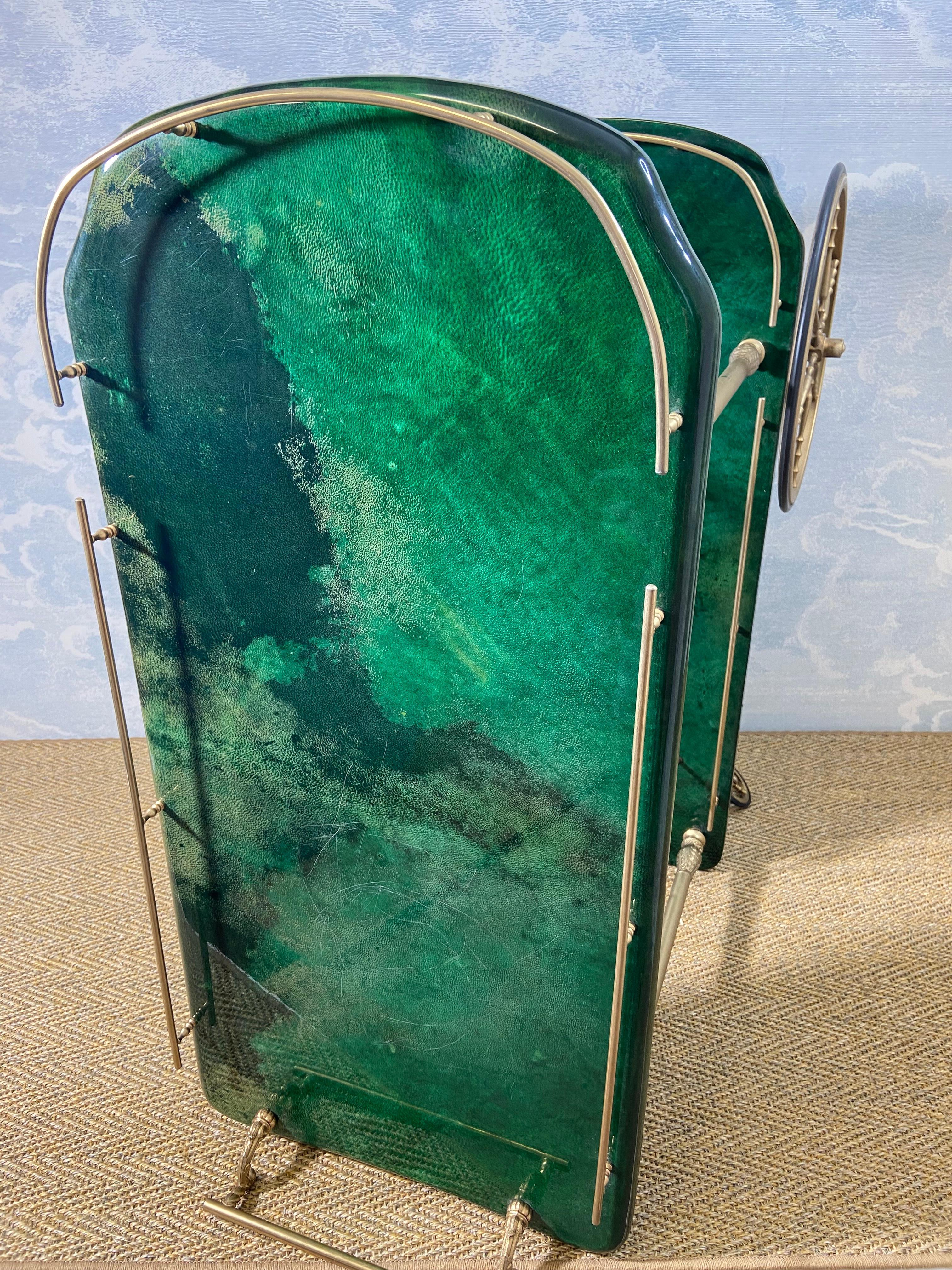 Brass Dark Green Aldo Tura Bar Cart / Serving Trolley, Italy, 1960's