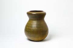 Vase aus Steingut mit dunkelgrüner und brauner Glasur von Daniel de Montmollin, 1990-2000.