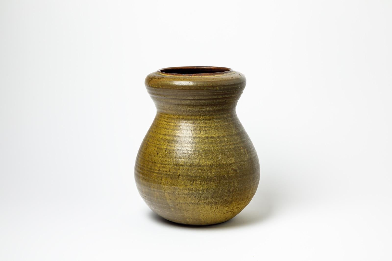 dark green and brown glazed stoneware vase by Daniel de Montmollin, 1990-2000. In Excellent Condition For Sale In Saint-Ouen, FR