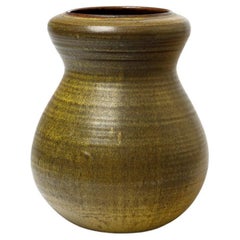 Vintage dark green and brown glazed stoneware vase by Daniel de Montmollin, 1990-2000.