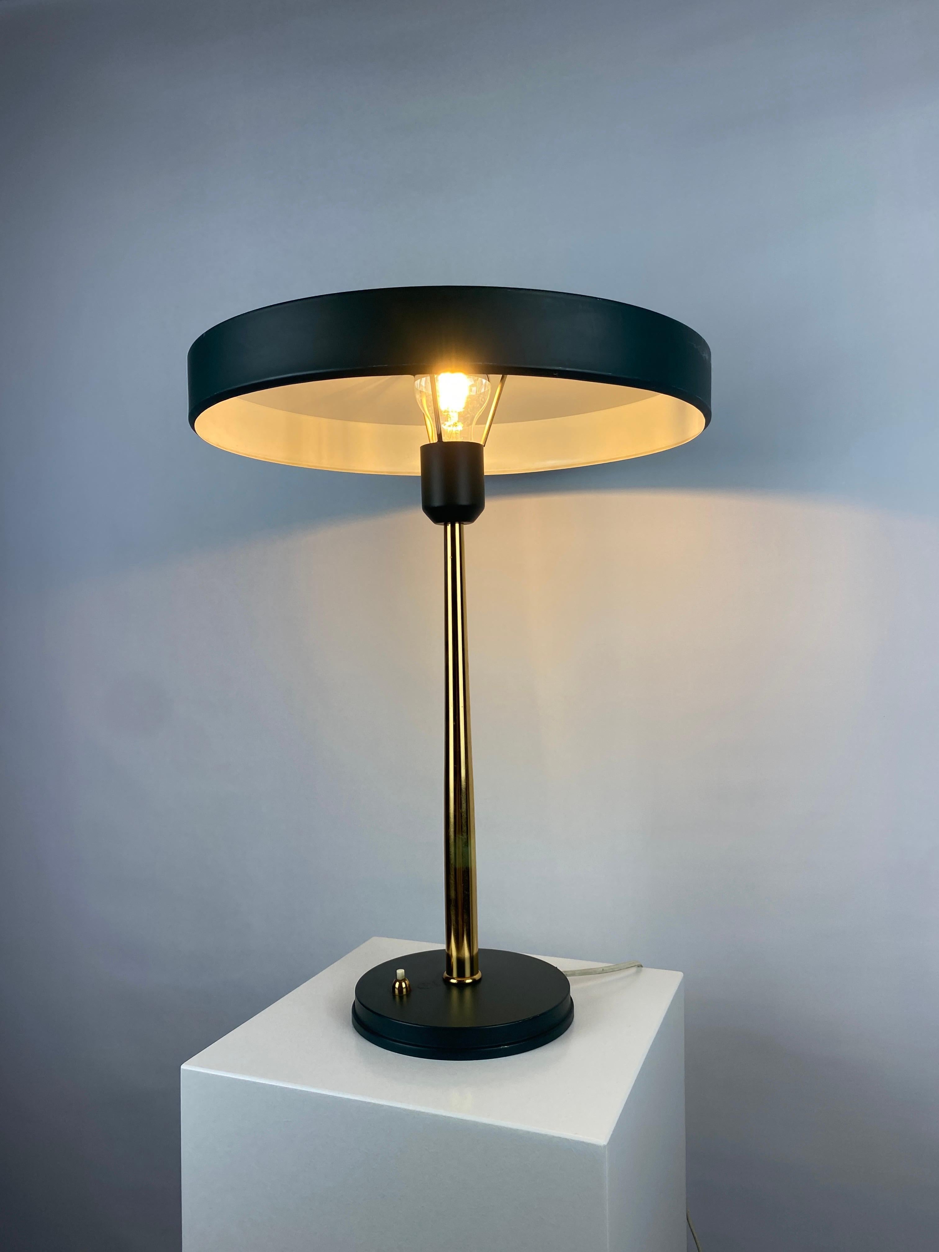 Mid-Century Modern Dark Green and Gold Table Lamp Timor 69 by Louis Kalff for Philips