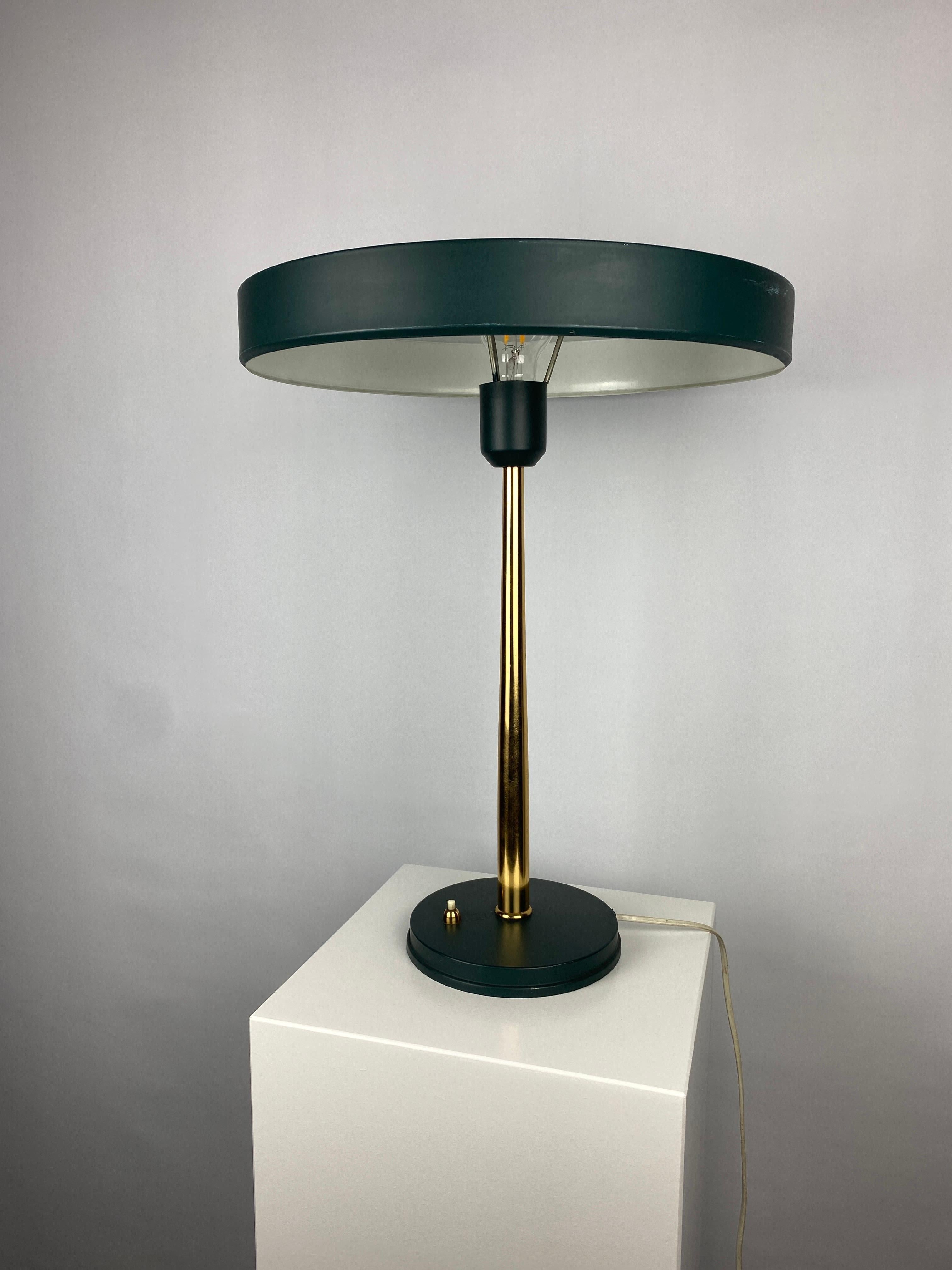Dutch Dark Green and Gold Table Lamp Timor 69 by Louis Kalff for Philips