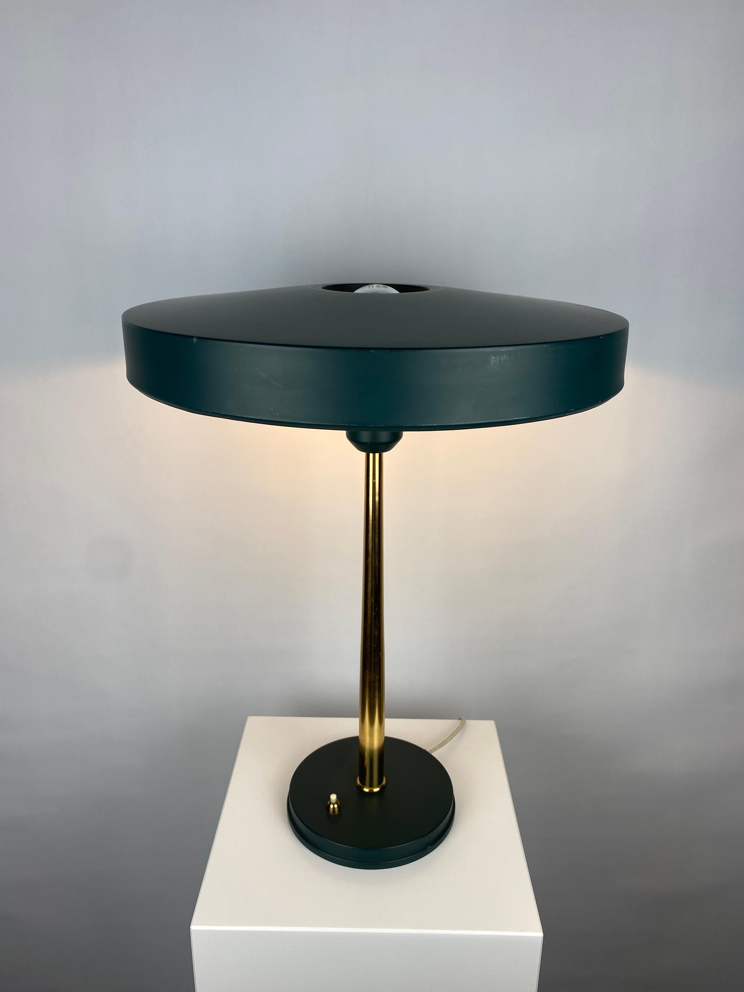 Dark Green and Gold Table Lamp Timor 69 by Louis Kalff for Philips 2