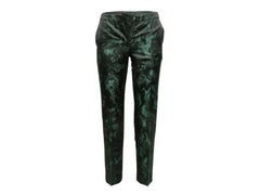 Dunkelgrüne & schwarze Dries Van Noten Jacquard-Hose Größe EU 34