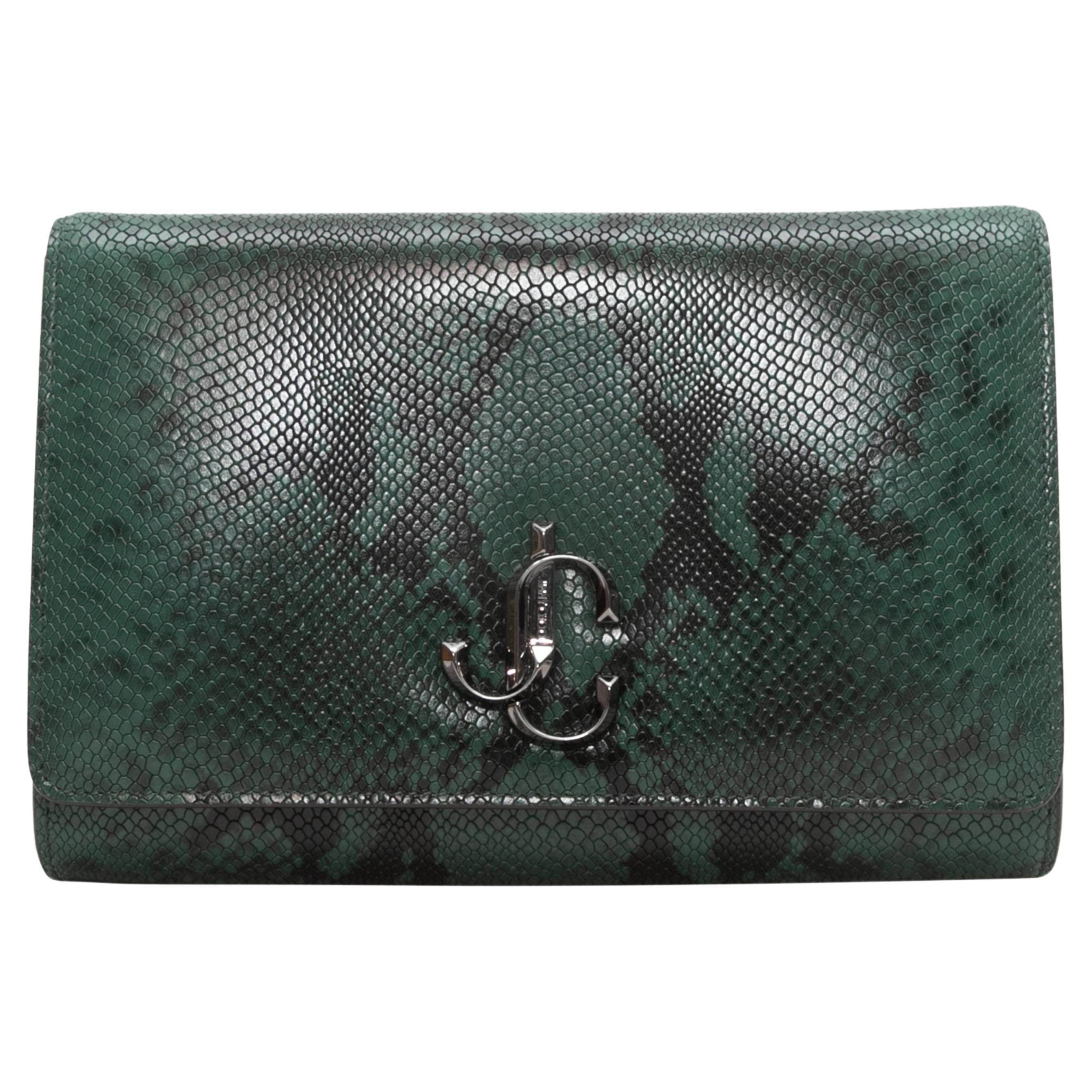 Dark Green & Black Jimmy Choo Embossed Leather Shoulder Bag For Sale
