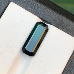 Dark Green Black Two Tone Natural Tourmaline Loose Gemstone 5.55 Ct Emerald Cut