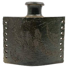 Dark green brutalist ceramic vase, Italy 1980s
