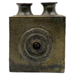 Dark green brutalist ceramic vase, Italy 1980s