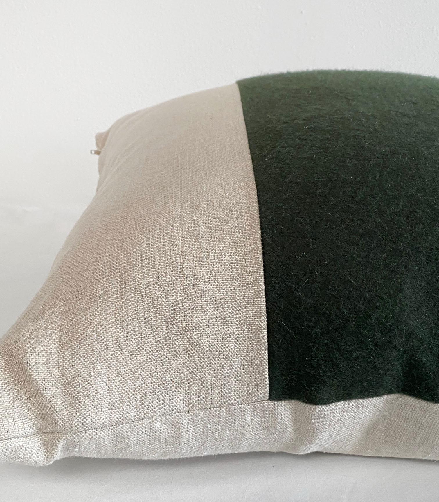 Dark Green Cashmere and Linen Pillow with Down Insert In New Condition In Brea, CA