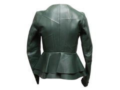 Dark Green Celine Leather Peplum Jacket Size FR 38