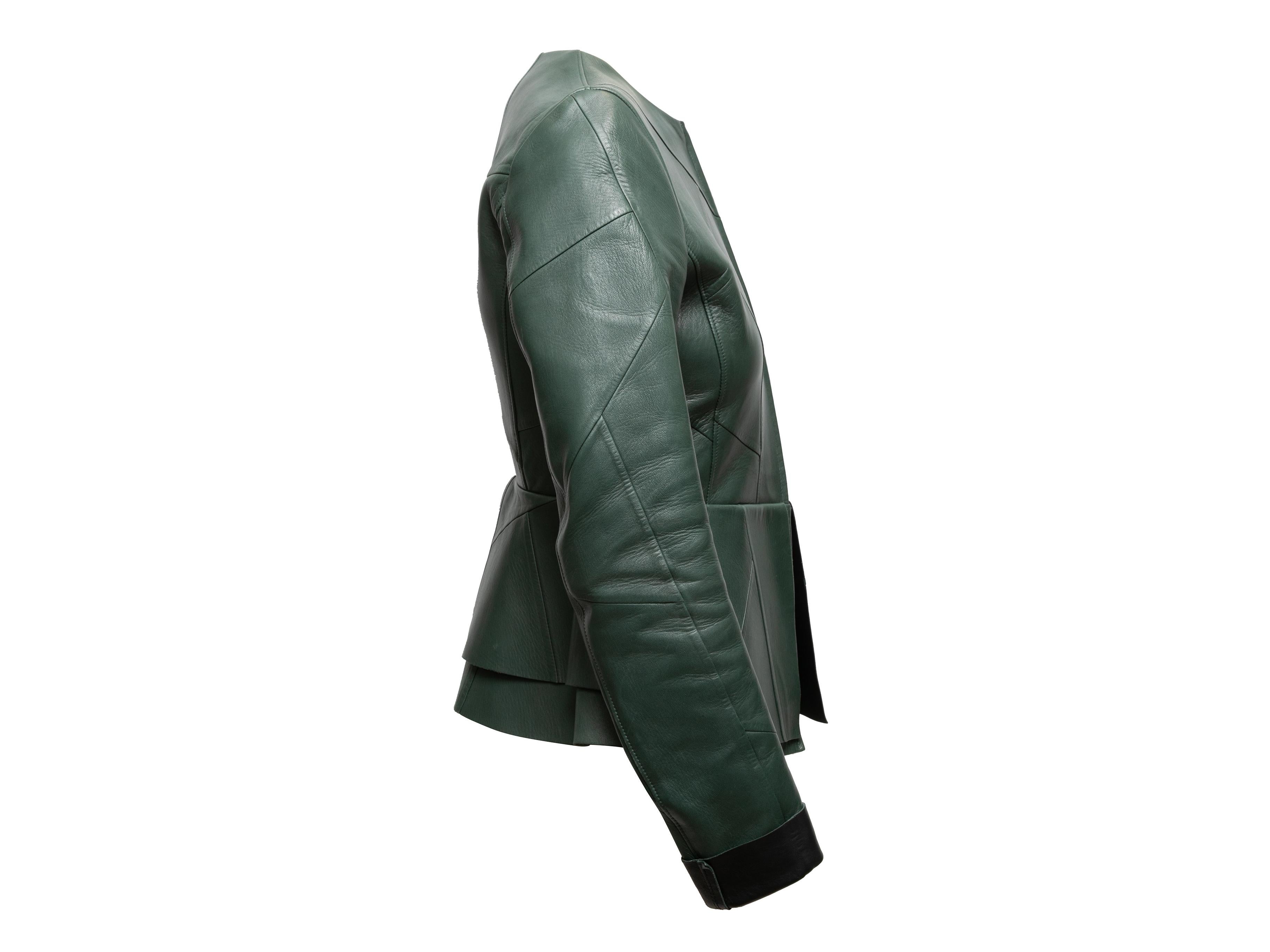 Dark Green Celine Leather Peplum Jacket Size FR 38 1