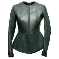 Celine - Veste péplum en cuir vert foncé, taille FR 38