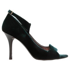 Zapatos de tacón con correa al tobillo de terciopelo verde oscuro Celine Talla 39