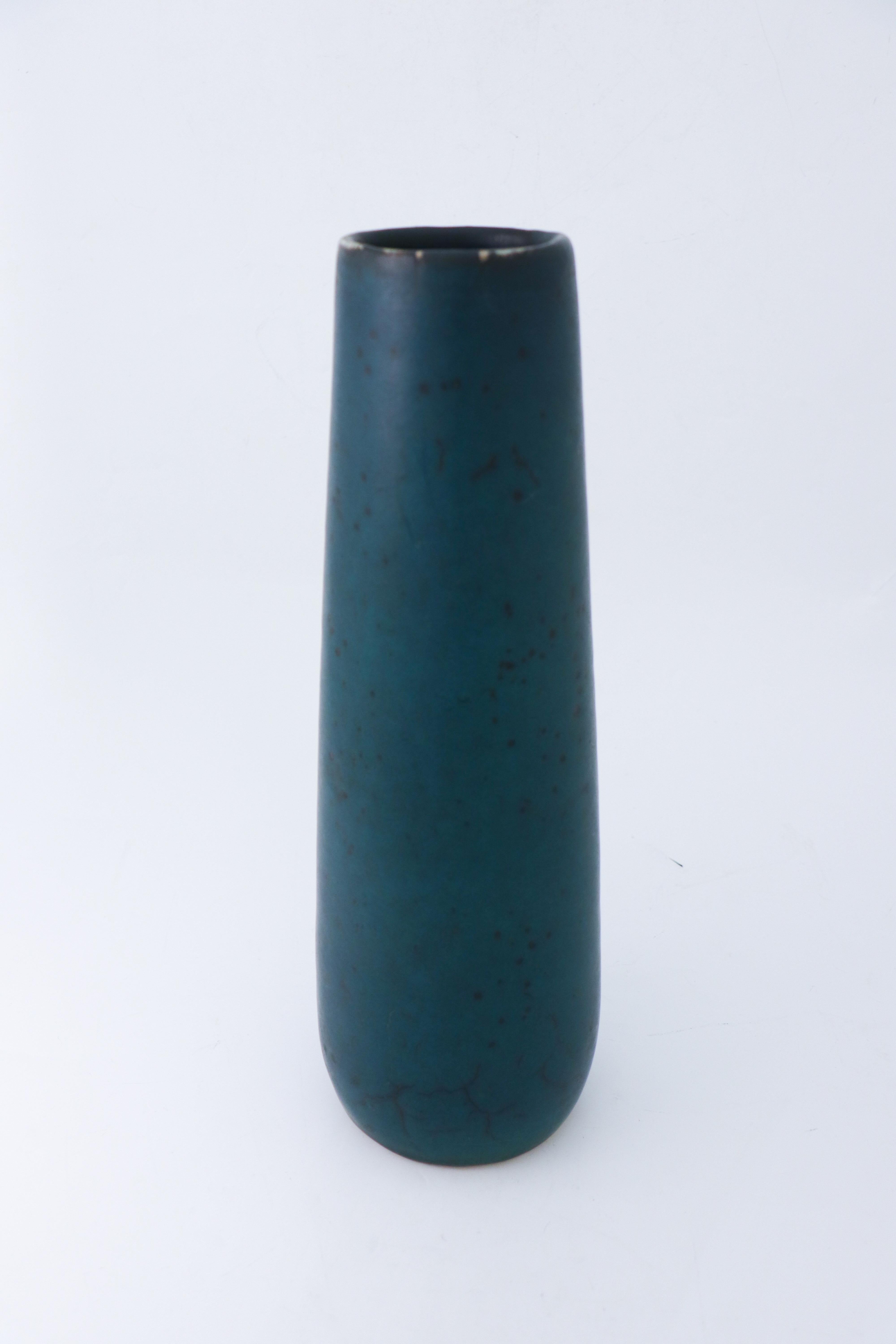 Mid-Century Modern Dark Green Ceramic Vase, Carl-Harry Stålhane, Rörstrand Aterlier, 1950s For Sale
