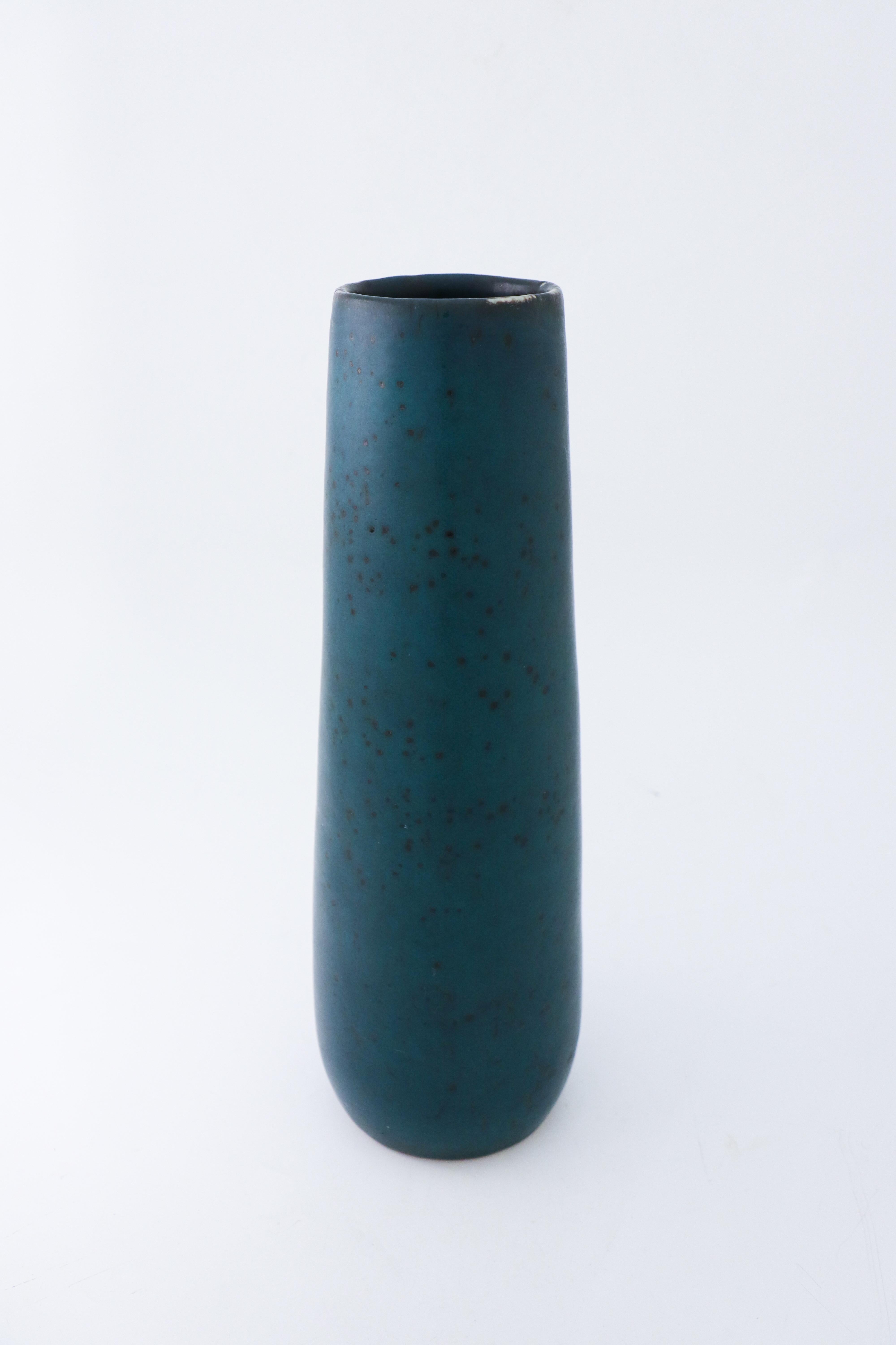 Swedish Dark Green Ceramic Vase, Carl-Harry Stålhane, Rörstrand Aterlier, 1950s For Sale