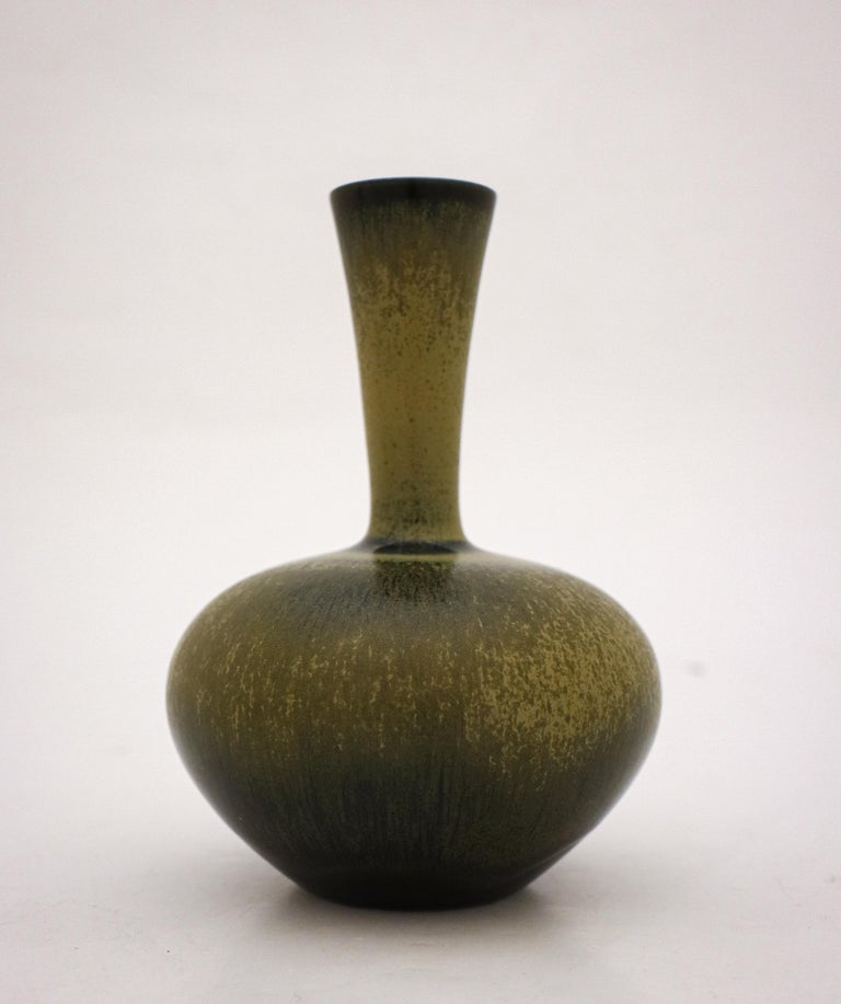 Swedish Dark Green Ceramic Vase, Sven Wejsfelt, Gustavsberg 1986, Vintage For Sale