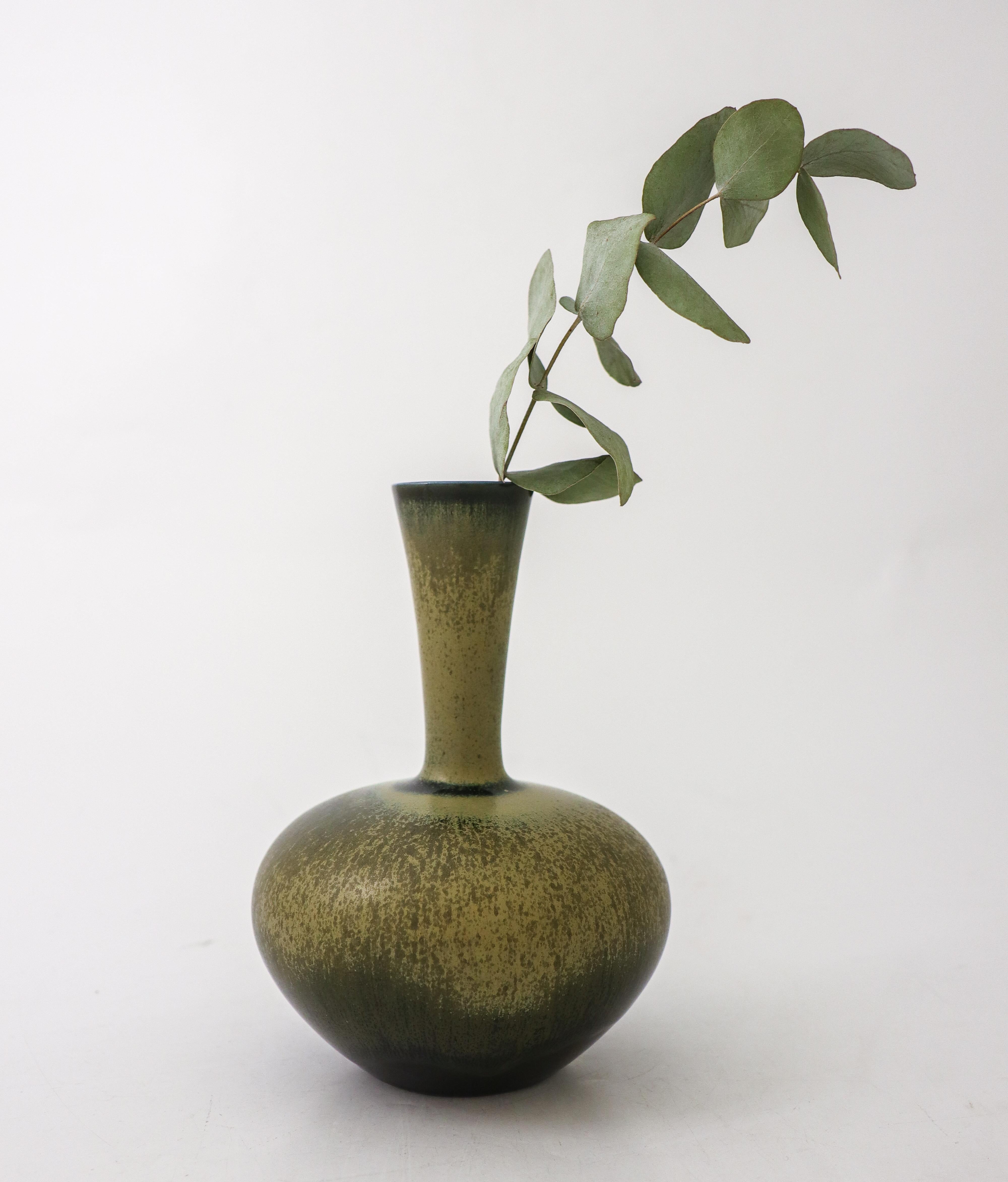 Swedish Dark Green Ceramic Vase, Sven Wejsfelt, Gustavsberg 1986, Vintage For Sale