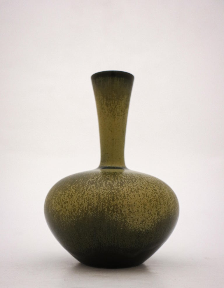 Late 20th Century Dark Green Ceramic Vase, Sven Wejsfelt, Gustavsberg 1986, Vintage For Sale