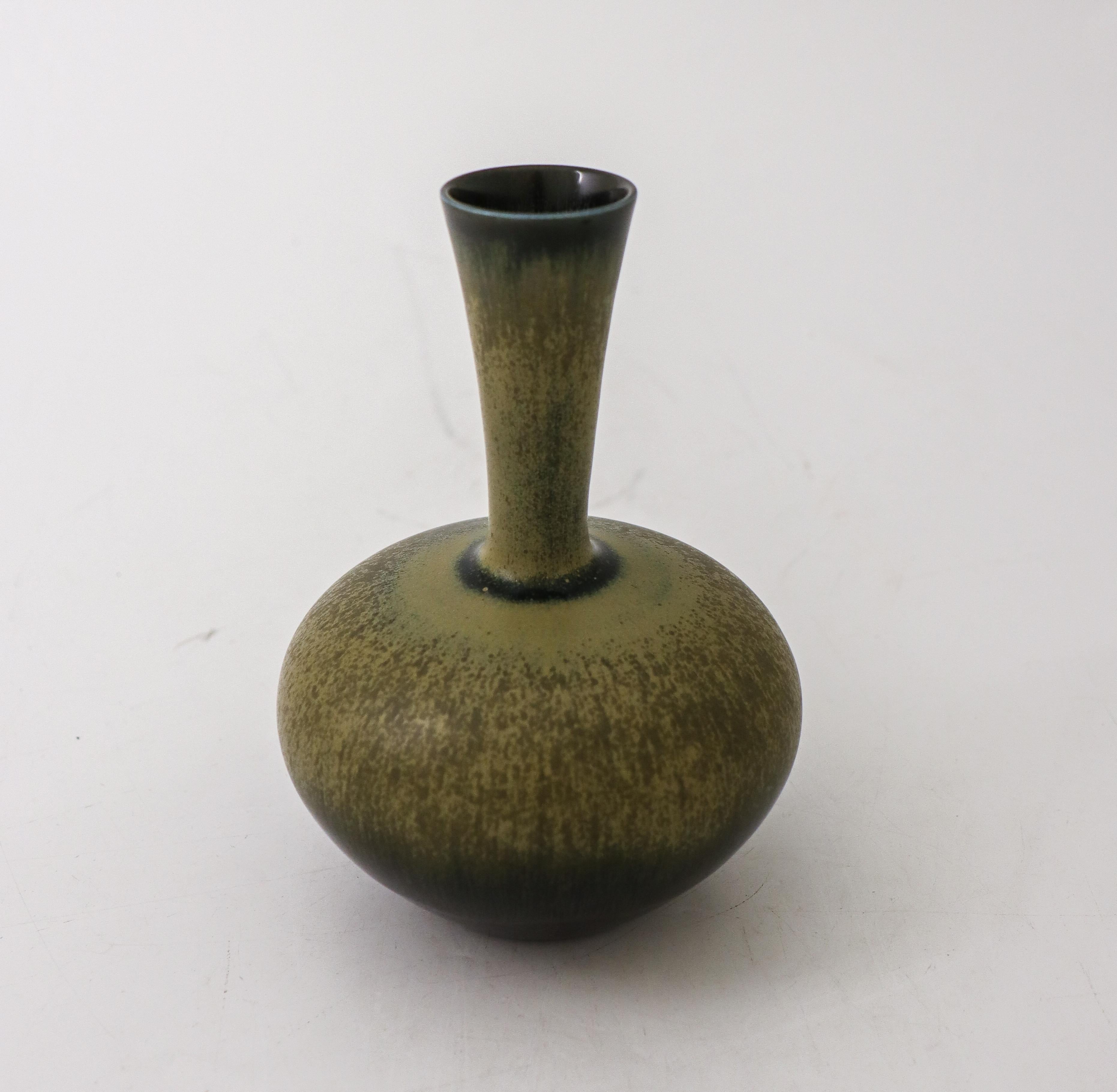Late 20th Century Dark Green Ceramic Vase, Sven Wejsfelt, Gustavsberg 1986, Vintage For Sale