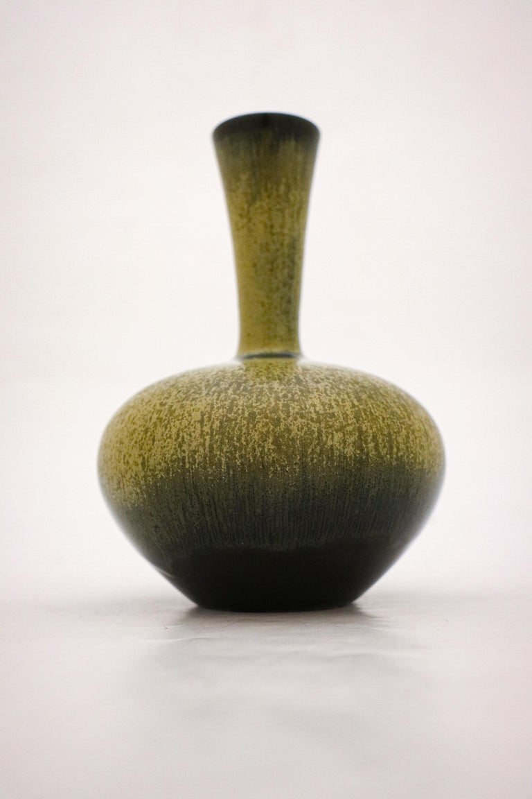 Dark Green Ceramic Vase, Sven Wejsfelt, Gustavsberg 1986, Vintage For Sale 1