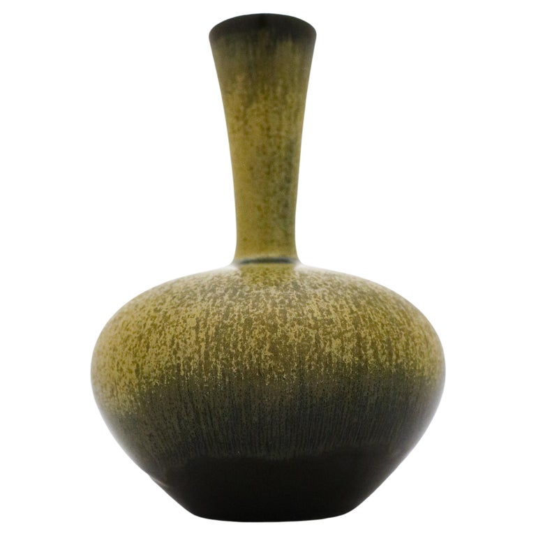 Dark Green Ceramic Vase, Sven Wejsfelt, Gustavsberg 1986, Vintage For Sale
