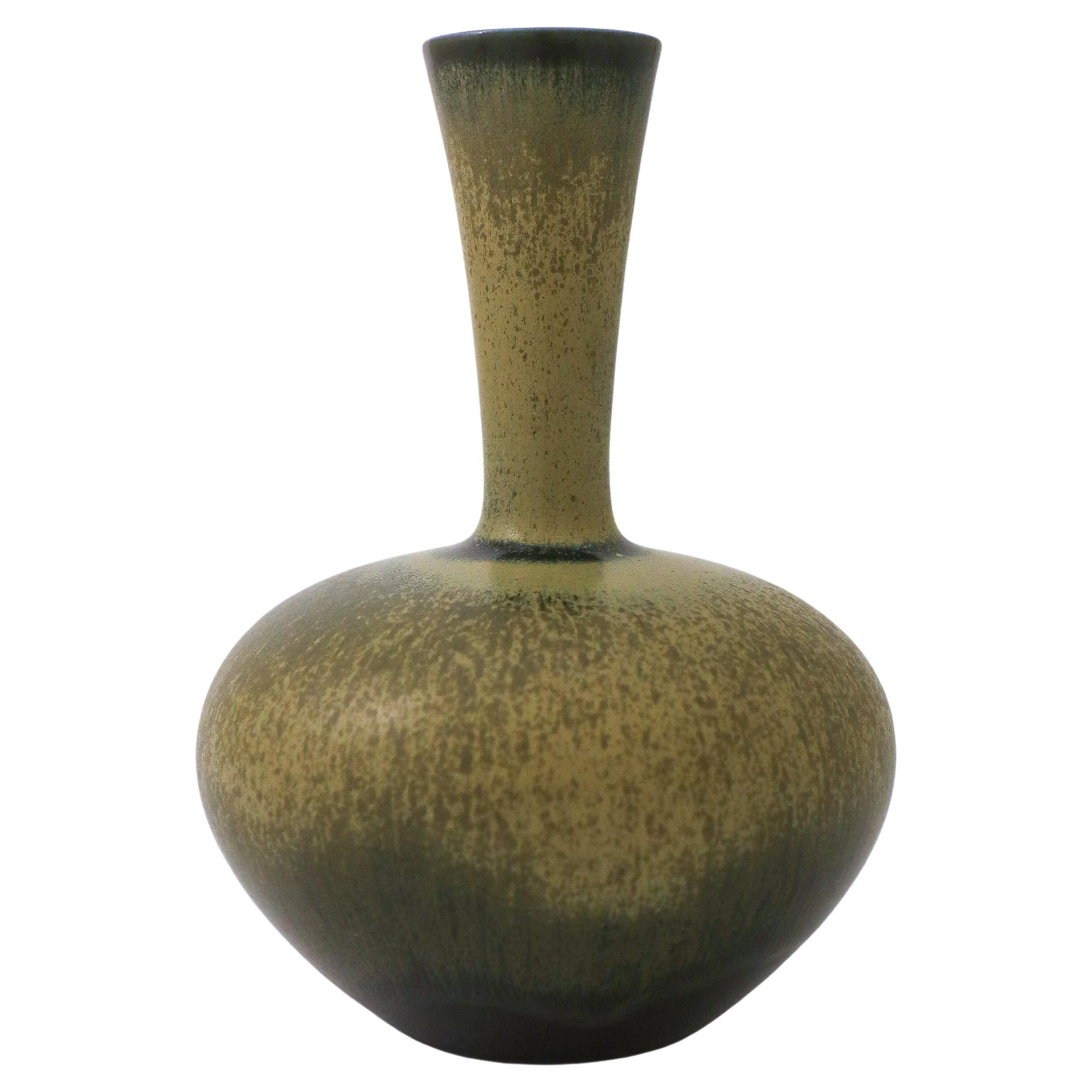 Dark Green Ceramic Vase, Sven Wejsfelt, Gustavsberg 1986, Vintage For Sale