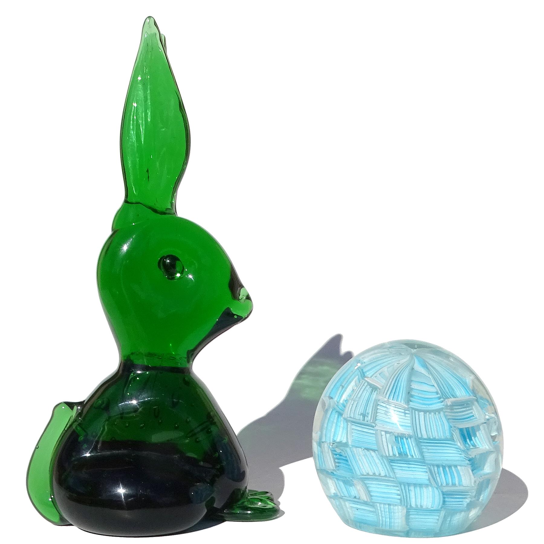 Cute vintage hand blown dark green with controlled bubbles, Italian art glass bunny rabbit sculpture / figure. It does not have a label, but I have owned previous ones with a 