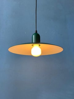 Dark Green Delicate Metal Saucer Hanging Lamp, 1970s