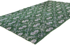 Dark Green Vintage Turkish Sivas Rug, Art Nouveau Meets Biophilic Design